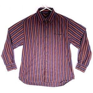 Tommy Bahama Long Sleeve Button Down Shirt Men's Large Brown/Blue/Orange Striped
